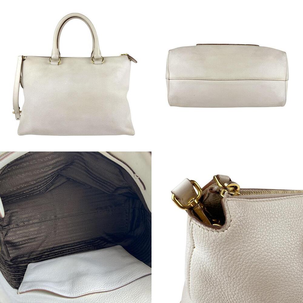Prada White Vitello Daino Double Handle Tote Bag white pebbled leather - Picture 3 of 4